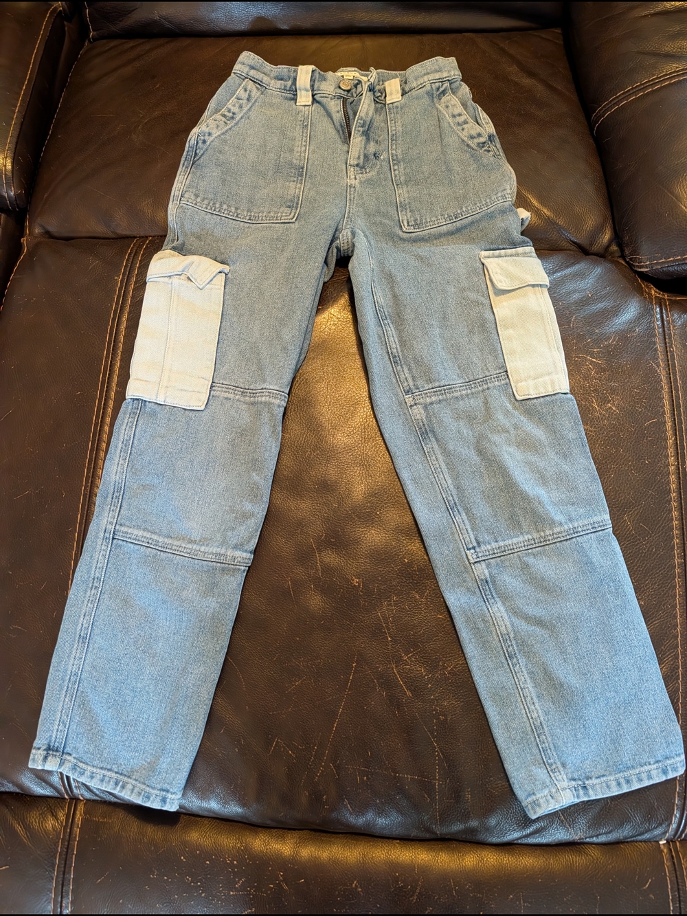 PacSun Light Blue Straight Cargo Jeans with Contrast Patch Pockets